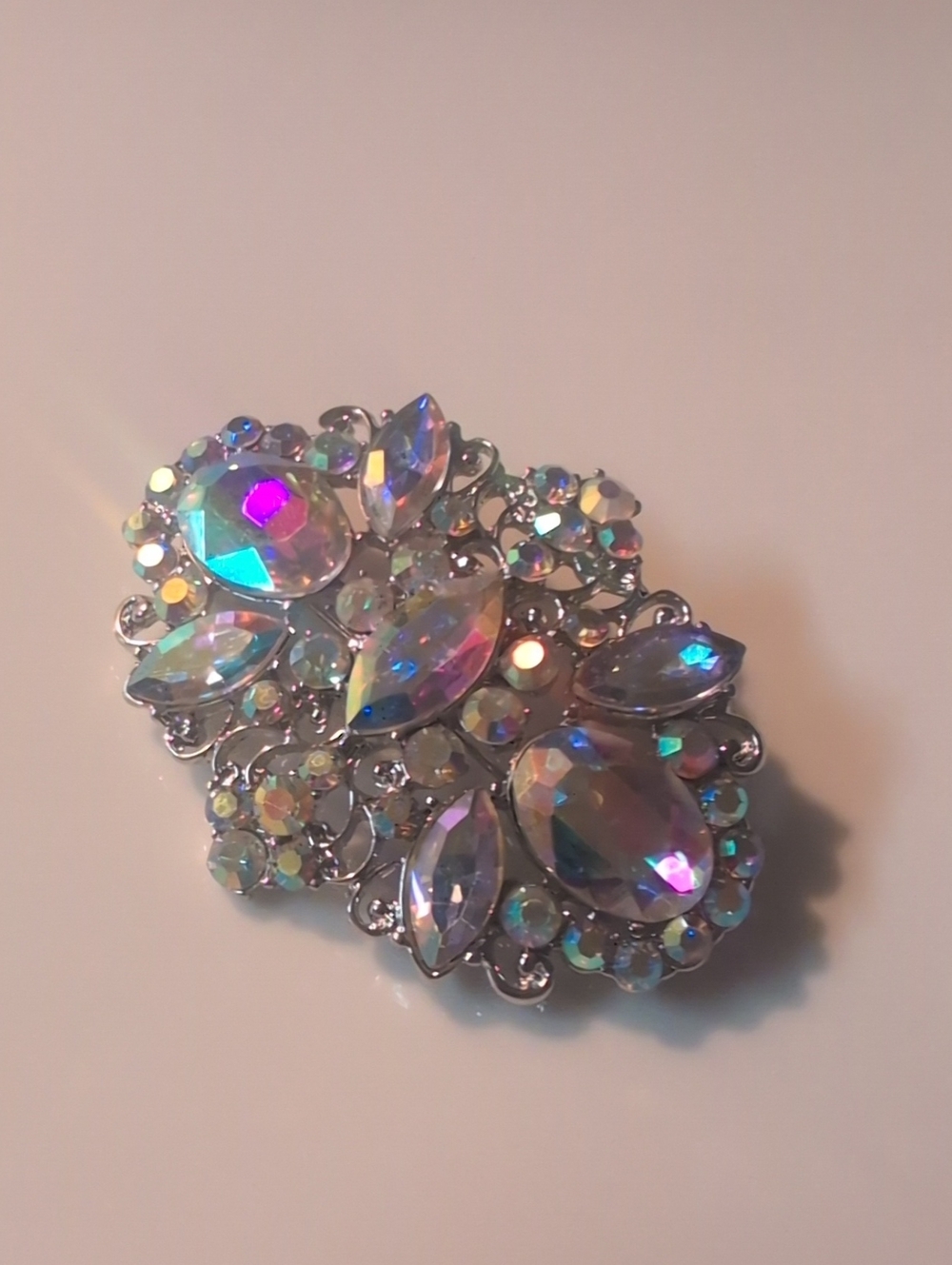 VTG 1960's Iridescent Aurora Borealis Marquis Filigree Statement